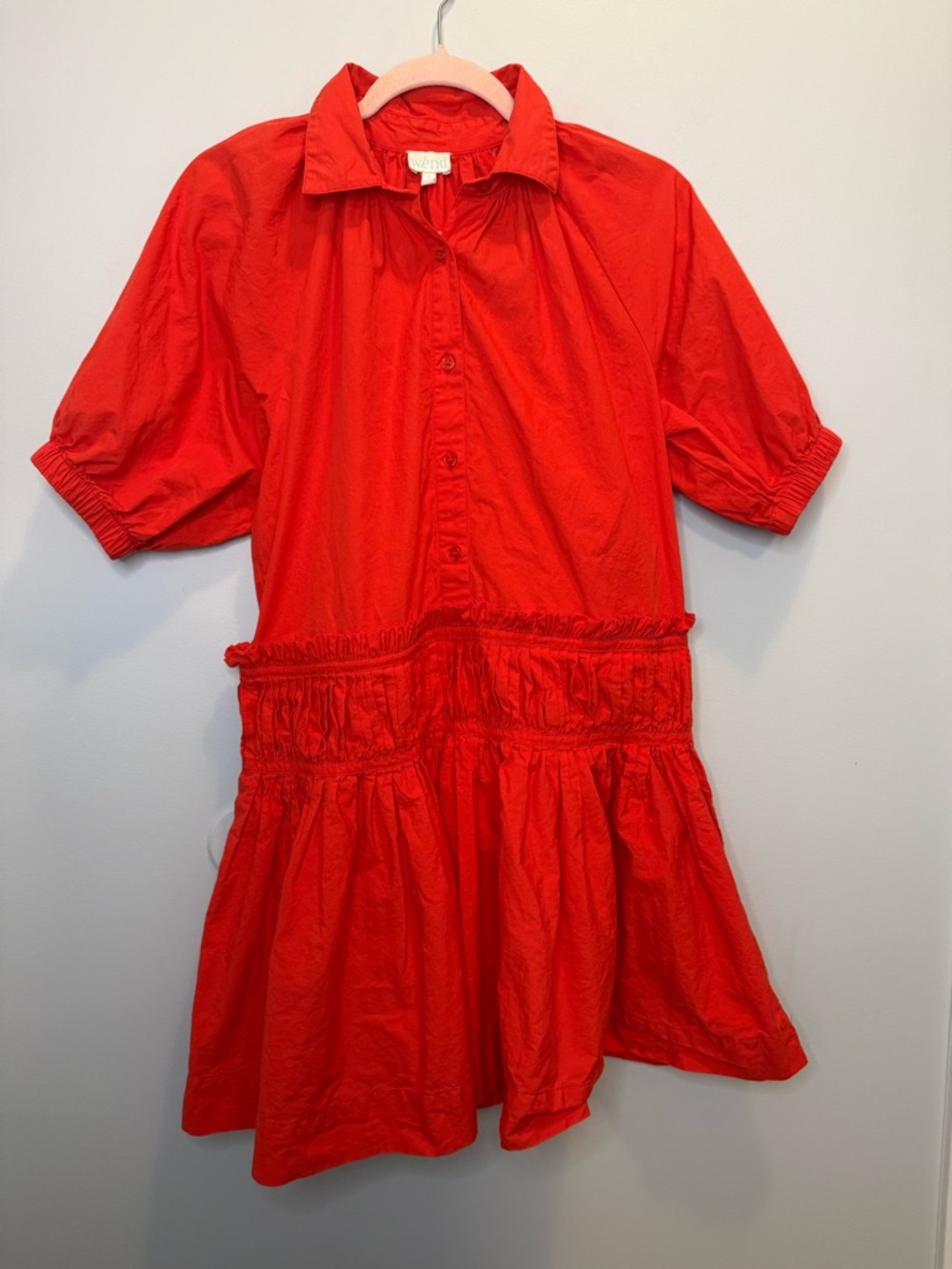WKND Bali 100% Cotton Smocked Drop Waist Mini Dress Tangi Red Small Resortwear